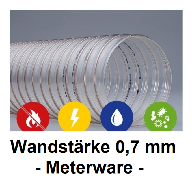 Absaugschlauch SMARTFLEX / BETAFLEX - 0,7 mm Wandstärke - Meterware 080 mm